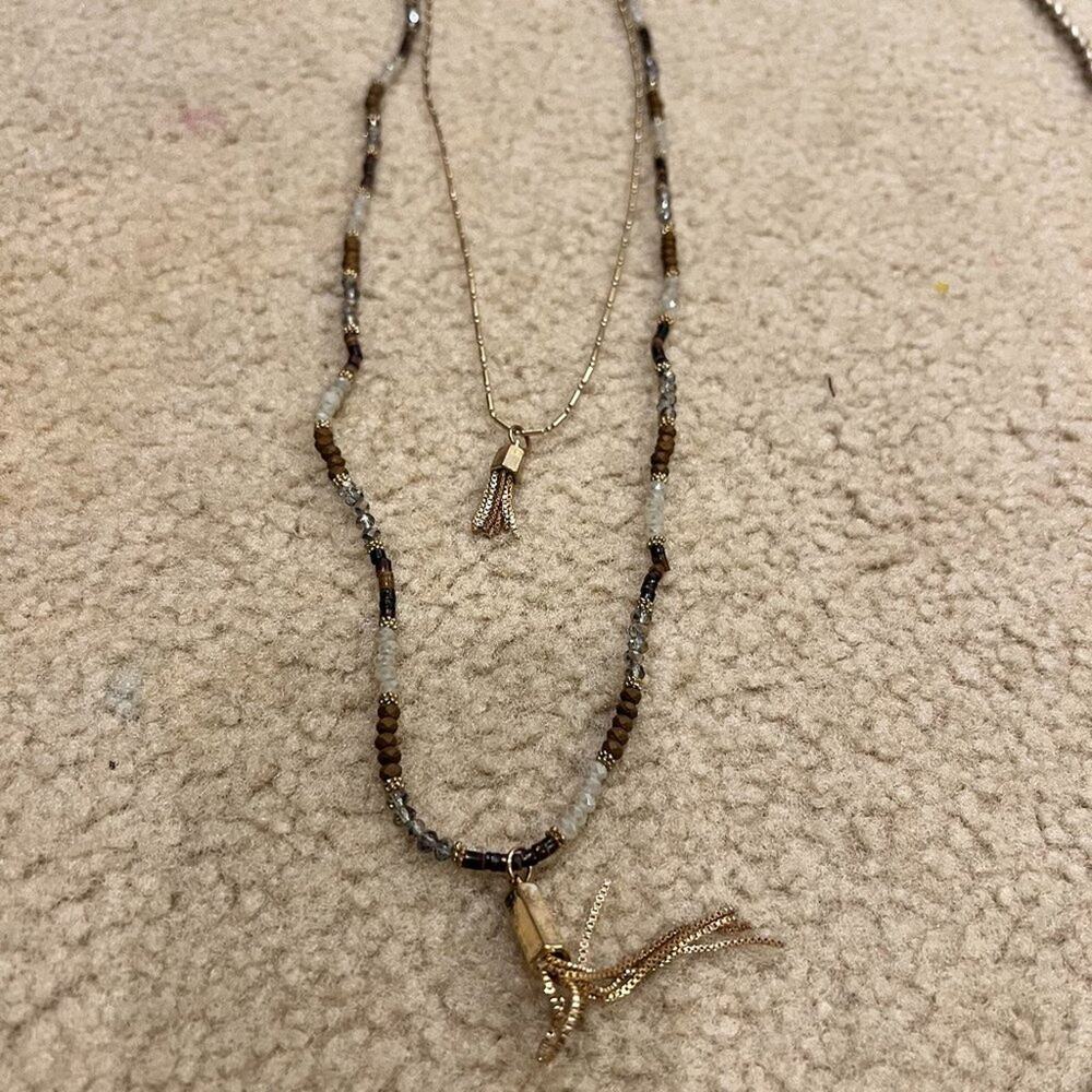Brown and gold crystal stone necklace, two layers